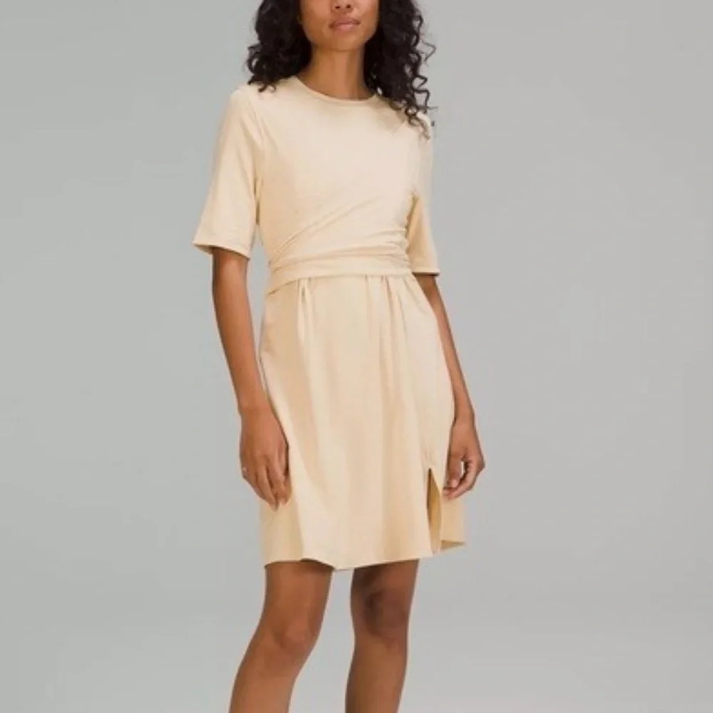 LULULEMON Cotton Wrap-Front T-Shirt Dress yellow